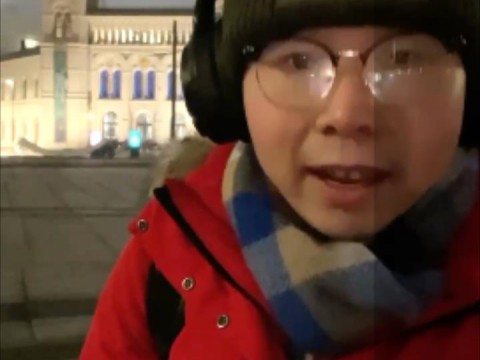 082班学生王建成在挪威给母校发来祝福